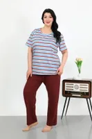 Kısa Kollu Büyük Beden Penye Kadın Pijama Takımı Akbeniz 202505 Mavi farklı açı
