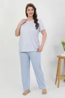 Yuvarlak Yaka Büyük Beden Kısa Kollu Penye Pijama Takımı Akbeniz 202510 Mavi