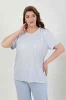 Yuvarlak Yaka Büyük Beden Kısa Kollu Penye Pijama Takımı Akbeniz 202510 Mavi detay görünüm