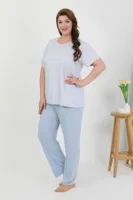 Yuvarlak Yaka Büyük Beden Kısa Kollu Penye Pijama Takımı Akbeniz 202510 Mavi farklı açı