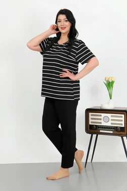 Akbeniz Kısa Kollu Büyük Beden Penye Kadın Pijama Takımı Siyah Akbeniz 202505 - Alternatif Görünüm