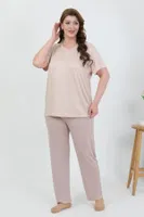 Büyük Beden Kısa Kollu Penye Kadın Pijama Takımı Akbeniz 202510 Sütlü Kahve