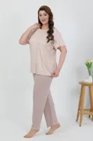Büyük Beden Kısa Kollu Penye Kadın Pijama Takımı Akbeniz 202510 Sütlü Kahve görsel 4