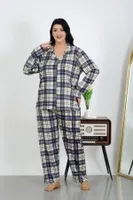 Büyük Beden Pamuklu Cepli Düğmeli Lacivert Pijama Takım Akbeniz 202504 Lacivert farklı açı