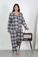 Büyük Beden Pamuklu Cepli Düğmeli Lacivert Pijama Takım Akbeniz 202504 Lacivert görsel 4