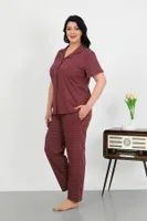 Pamuklu Büyük Beden Cepli Düğmeli Kadın Pijama Takım Akbeniz 202507 Mor detay görünüm