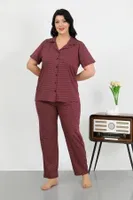 Pamuklu Büyük Beden Cepli Düğmeli Kadın Pijama Takım Akbeniz 202507 Mor farklı açı