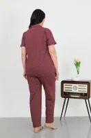 Pamuklu Büyük Beden Cepli Düğmeli Kadın Pijama Takım Akbeniz 202507 Mor görsel 4