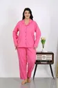 Uzun Kollu Büyük Beden Penye Cepli Pembe Kadın Pijama Takım Akbeniz 202504