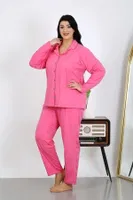 Uzun Kollu Büyük Beden Penye Cepli Pembe Kadın Pijama Takım Akbeniz 202504 Pembe detay görünüm