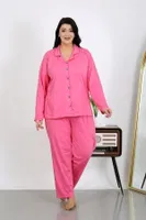 Uzun Kollu Büyük Beden Penye Cepli Pembe Kadın Pijama Takım Akbeniz 202504 Pembe farklı açı