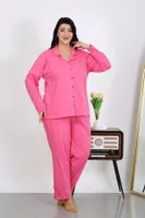 Uzun Kollu Büyük Beden Penye Cepli Pembe Kadın Pijama Takım Akbeniz 202504 Pembe görsel 4