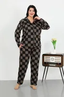 Cepli Düğmeli Büyük Beden Pamuklu Pijama Takım Akbeniz 202506 Siyah