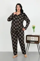 Cepli Düğmeli Büyük Beden Pamuklu Pijama Takım Akbeniz 202506 Siyah farklı açı