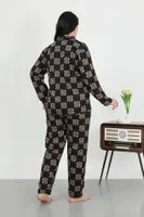 Cepli Düğmeli Büyük Beden Pamuklu Pijama Takım Akbeniz 202506 Siyah görsel 4