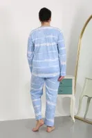 Büyük Beden Yuvarlak Yaka Uzun Kollu Kadın Pijama Takımı Mavi Akbeniz 202502 Mavi detay görünüm