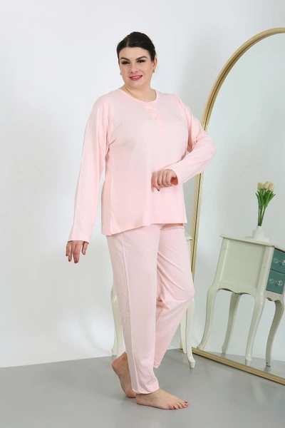 Pembe Uzun Kollu Büyük Beden Penye Pijama Takımı Akbeniz 202501