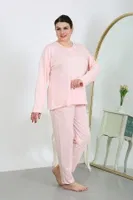 Pembe Uzun Kollu Büyük Beden Penye Pijama Takımı Akbeniz 202501 Pembe