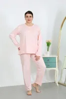 Pembe Uzun Kollu Büyük Beden Penye Pijama Takımı Akbeniz 202501 Pembe detay görünüm