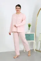Pembe Uzun Kollu Büyük Beden Penye Pijama Takımı Akbeniz 202501 Pembe farklı açı
