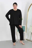 Uzun Kollu Büyük Beden Penye Kadın Pijama Takımı Siyah Akbeniz 202501 Siyah görsel 4