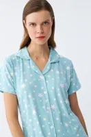 Yıldız Desenli Önden Düğmeli Pijama Takımı Akbeniz 2787  Buz Mavisi detay görünüm