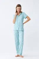 Yıldız Desenli Önden Düğmeli Pijama Takımı Akbeniz 2787  Buz Mavisi görsel 4