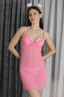 Kısa İnce Askılı Fantezi Kadın Tül Gecelik Akbeniz T2500 Pembe görsel 4