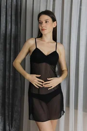 Akbeniz İnce Askılı Siyah Kadın Fantezi Tül Gecelik Akbeniz T2500