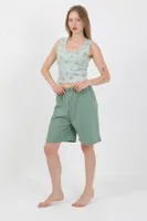 Desenli Kalın Askılı Penye Şortlu Crop Kadın Pijama Takım Akbeniz 3636 Su Yeşili