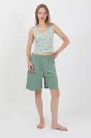 Desenli Kalın Askılı Penye Şortlu Crop Kadın Pijama Takım Akbeniz 3636 Su Yeşili detay görünüm