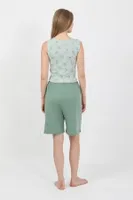 Desenli Kalın Askılı Penye Şortlu Crop Kadın Pijama Takım Akbeniz 3636 Su Yeşili görsel 4