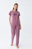 Yıldız Desenli Penye Kısa Kol Kadın Mor Pijama Takımı Akbeniz 2785 Mor