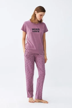 Akbeniz Yıldız Desenli Penye Kısa Kol Kadın Mor Pijama Takımı Akbeniz 2785 - Alternatif Görünüm