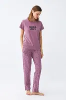 Yıldız Desenli Penye Kısa Kol Kadın Mor Pijama Takımı Akbeniz 2785 Mor detay görünüm