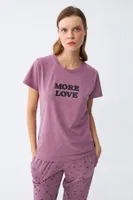 Yıldız Desenli Penye Kısa Kol Kadın Mor Pijama Takımı Akbeniz 2785 Mor görsel 4