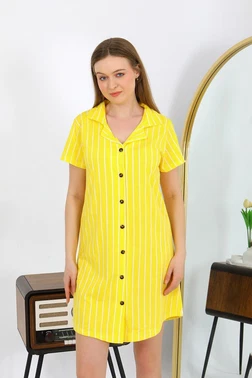 Akbeniz Kısa Kol Düğmeli Pamuk Penye Sarı Tunik Gecelik Akbeniz 13111