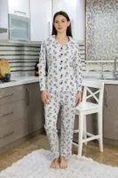 Önden Düğmeli Uzun Kollu Kadın Pijama Takım Gri Akbeniz 2784 Gri detay görünüm