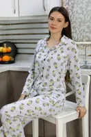 Önden Düğmeli Uzun Kollu Kadın Pijama Takım Gri Akbeniz 2784 Gri farklı açı