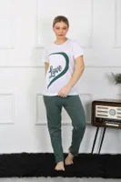Sevgili Kombini Kadın Penye Pijama Takımı Beyaz Akbeniz 50127  Beyaz Kadın detay görünüm
