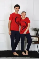 Kırmızı Pamuk Penye Sevgili Kombini Kadın Pijama Takımı Akbeniz 50128  Kırmızı Kadın farklı açı
