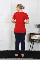 Kırmızı Pamuk Penye Sevgili Kombini Kadın Pijama Takımı Akbeniz 50128  Kırmızı Kadın görsel 4