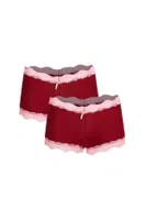 Dantelli Pamuklu 2li Kadın Boxer Bordo Akbeniz 40265 Bordo