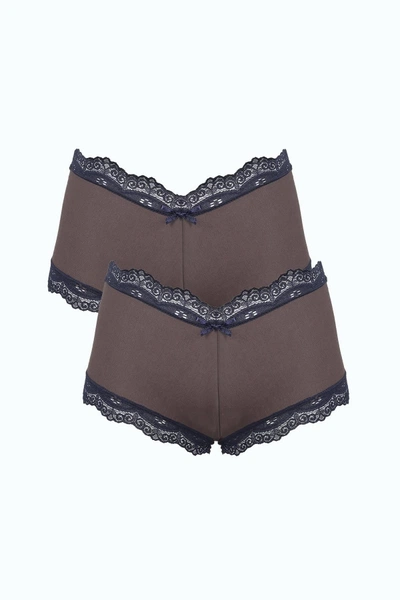 Kahverengi Kadın Pamuklu 2li Boxer Akbeniz 40277