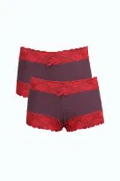 Kırmızı Dantelli Pamuklu 2li Mürdüm Kadın Boxer Akbeniz 40277 Mürdüm