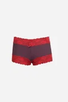 Kırmızı Dantelli Pamuklu 2li Mürdüm Kadın Boxer Akbeniz 40277 Mürdüm detay görünüm