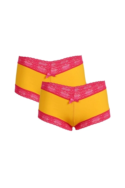 Penye 2li Dantelli Kadın Boxer Sarı Akbeniz 40265