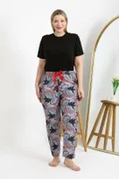 Desenli Pamuklu Büyük Beden Alt Kadın Pijama Akbeniz 27557 Somon
