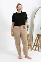 Lastikli Pamuklu Büyük Beden Alt Kadın Pijama Akbeniz 27559 Bej