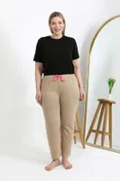 Lastikli Pamuklu Büyük Beden Alt Kadın Pijama Akbeniz 27559 Bej görsel 4